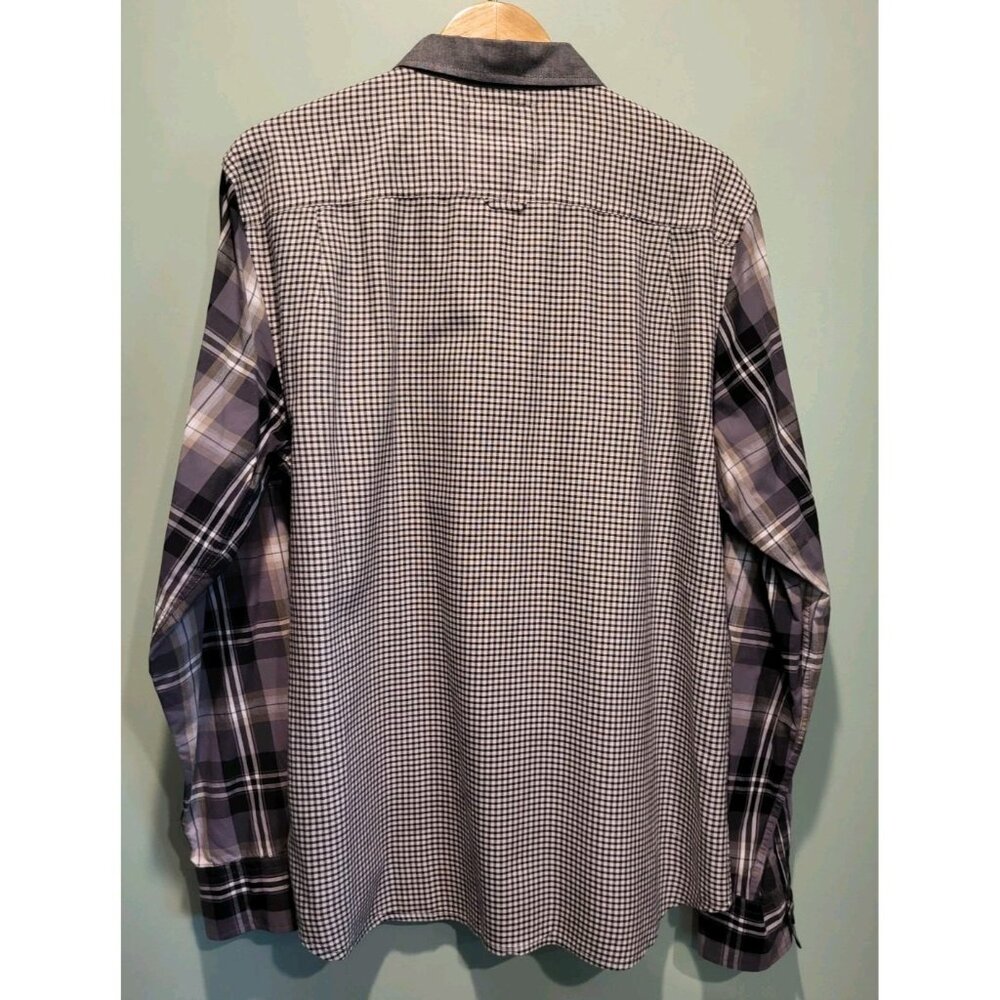 Mens Guess Logan Black Gray Multi Pattern Long Sleeve Button Up Shirt Pockets XL - Picture 4 of 4